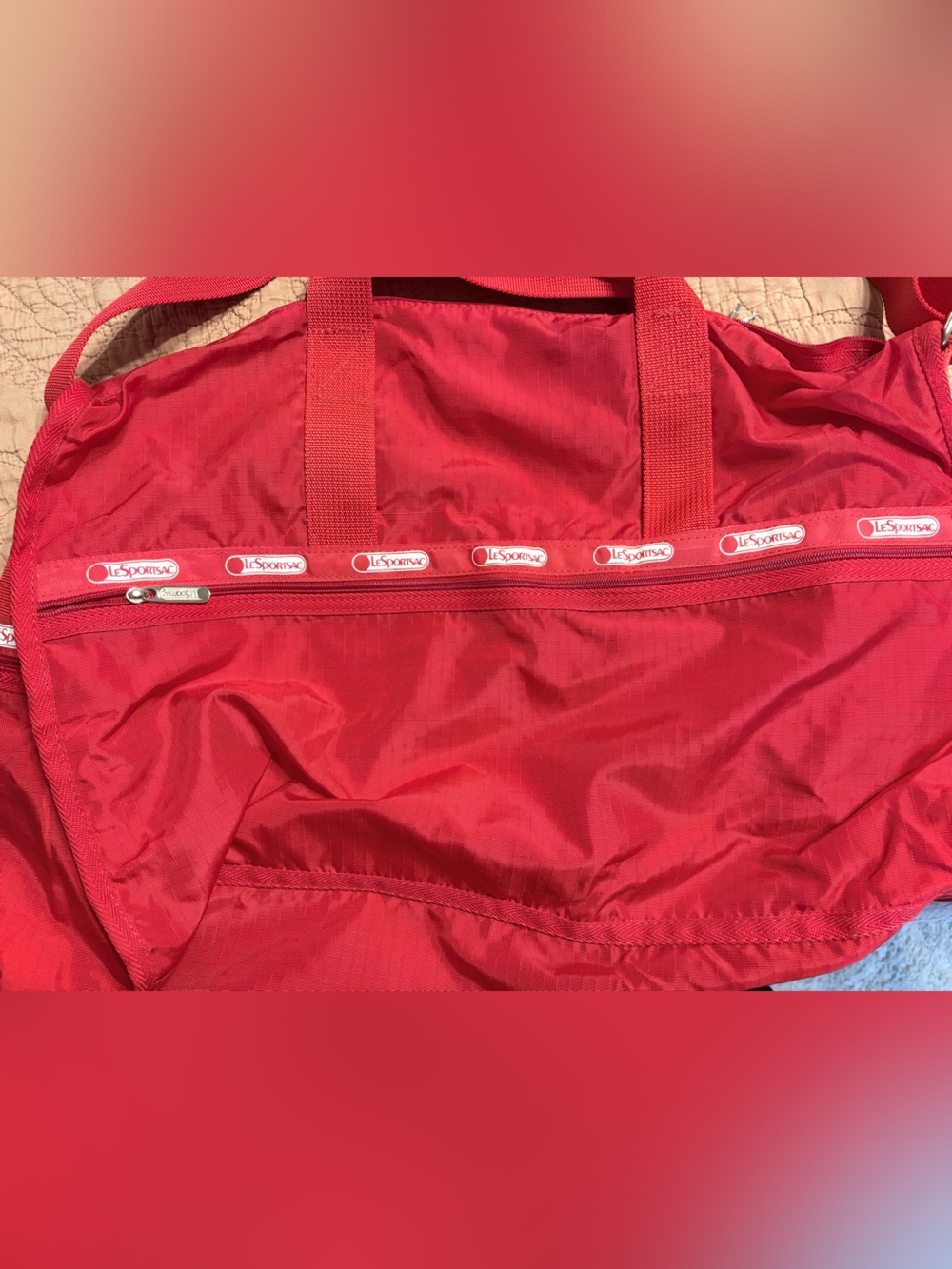 Vintage LeSportsac Red Nylon Weekender Duffle Travel Bag Made In USA
